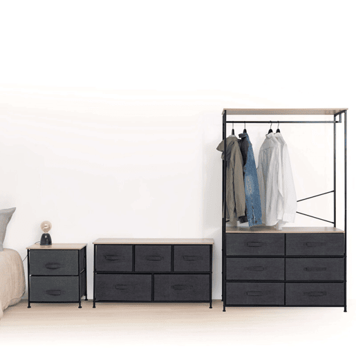 Camarim Tissa com 6 gavetas e 1 varão para cabides, carvalho claro e cinza escuro, aço, 100x167 cm Camarim Tissa com 6 gavetas e 1 varão para cabides, carvalho claro e cinza escuro, aço, 100x167 cm