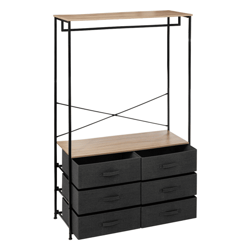 Camarim Tissa com 6 gavetas e 1 varão para cabides, carvalho claro e cinza escuro, aço, 100x167 cm Camarim Tissa com 6 gavetas e 1 varão para cabides, carvalho claro e cinza escuro, aço, 100x167 cm