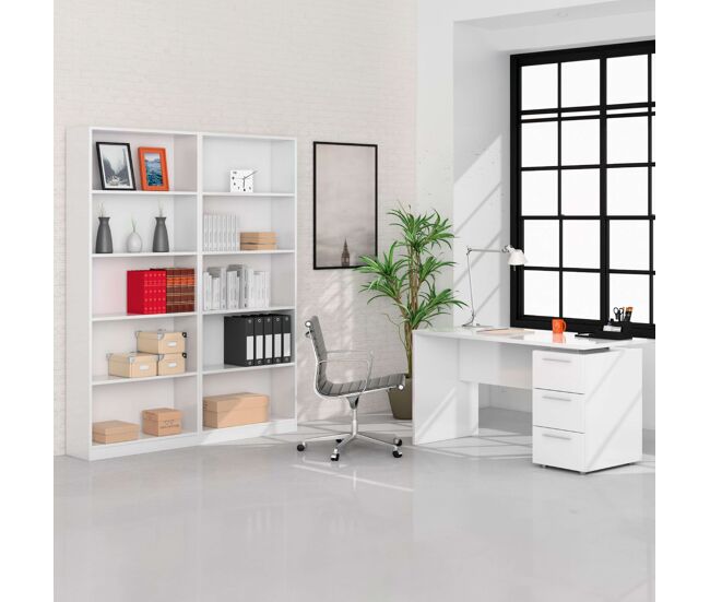 Pack de oficina despacho estilo contemporáneo en color blanco con 2 estanterías y 1 escritorio