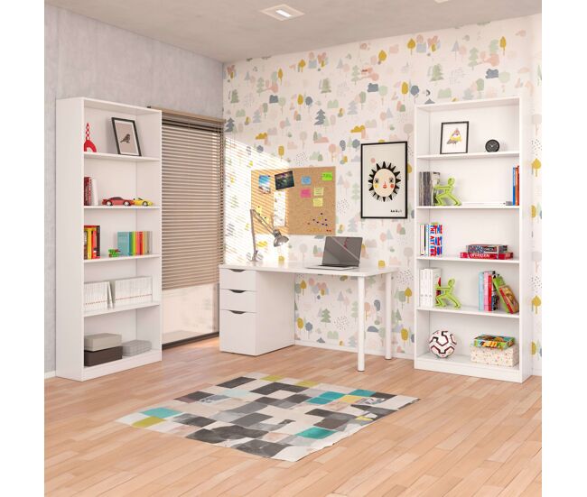 Pack de oficina despacho estilo contemporáneo en color blanco con 2 estanterías y 1 escritorio