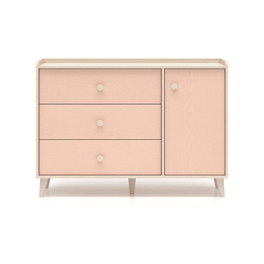 Cómoda 1 porta 3 gavetas Alycia Bege e Rosa