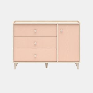 Cómoda 1 porta 3 gavetas Alycia Bege e Rosa