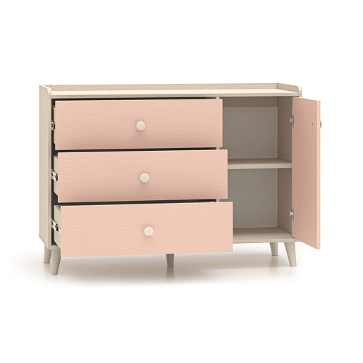 Cómoda 1 porta 3 gavetas Alycia Bege e Rosa