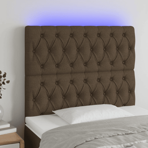 vidaXL Cabeceira de cama c luzes LED tecido 100x7x118128cm castanho