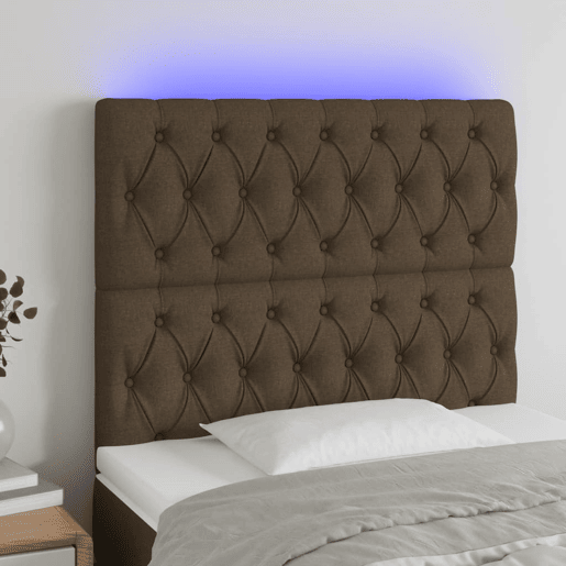 vidaXL Cabeceira de cama c luzes LED tecido 100x7x118128cm castanho