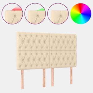 vidaXL Cabeceira cama c luzes LED tecido 144x7x118128 cm cor creme