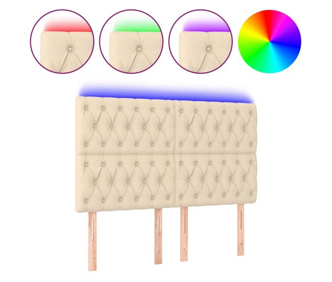 Vidaxl cabecero con luces led tela crema 144x7x118/128 cm