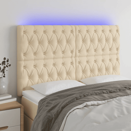 vidaXL Cabeceira cama c luzes LED tecido 144x7x118128 cm cor creme