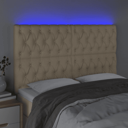 vidaXL Cabeceira cama c luzes LED tecido 144x7x118128 cm cor creme
