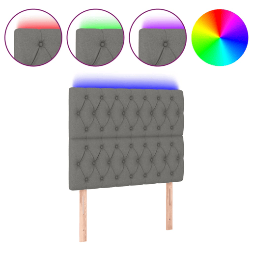 vidaXL Cabeceira de cama c LED tecido 90x7x118128 cm cinza-escuro