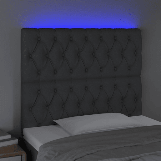 vidaXL Cabeceira de cama c LED tecido 90x7x118128 cm cinza-escuro