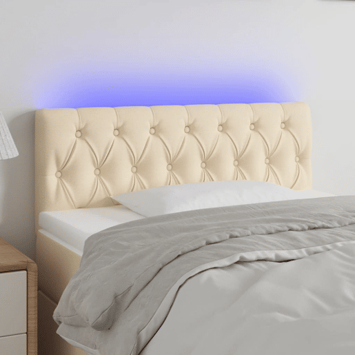 vidaXL Cabeceira de cama c luzes LED tecido 100x7x7888 cm cor creme vidaXL Cabeceira de cama c luzes LED tecido 100x7x7888 cm cor creme