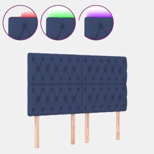 vidaXL Cabeceira de cama c luzes LED tecido 144x7x118128 cm azul
