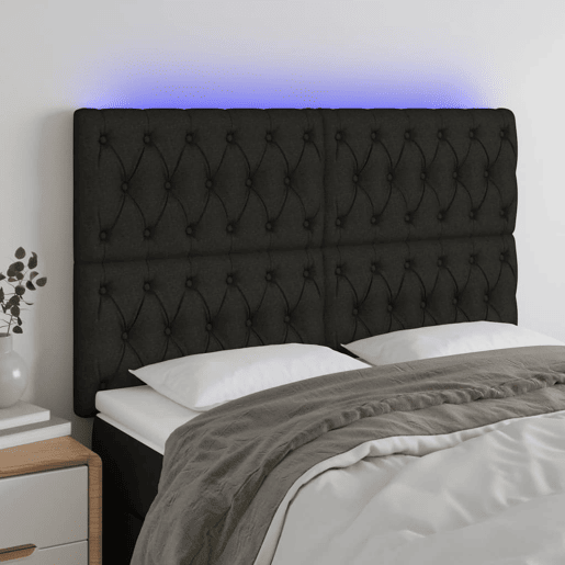vidaXL Cabeceira de cama c luzes LED tecido 144x7x118128 cm preto vidaXL Cabeceira de cama c luzes LED tecido 144x7x118128 cm preto