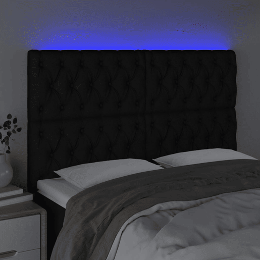 vidaXL Cabeceira de cama c luzes LED tecido 144x7x118128 cm preto vidaXL Cabeceira de cama c luzes LED tecido 144x7x118128 cm preto