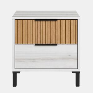 Mesa de cabeceira Arles com 2 gavetas em carvalho branco e listrado, 45x47 cm