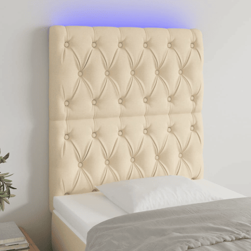 vidaXL Cabeceira de cama c luzes LED tecido 80x7x118128cm cor creme
