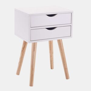 Mesa de cabeceira alta branca com 2 gavetas, Fiano, quarto nórdico moderno, 60x40x30 cm