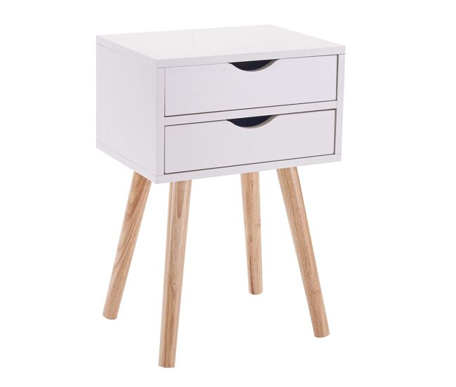 Mesita noche blanca alta 2 cajones fiano dormitorio moderna nordico 60x40x30 cm