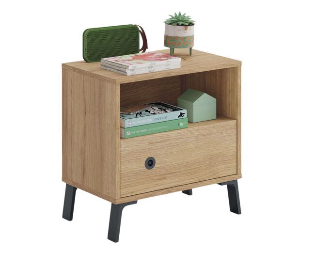 Mesita de Noche Clim Estilo Industrial En Roble Gold 50x35 cm Para Dormitorio