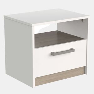 Mesa de cabeceira estilo nórdico Watson em branco fosco e carvalho Kronberg 41x35 cm