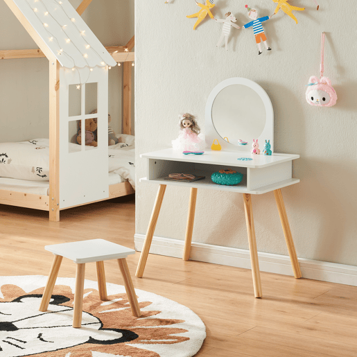 Toucador Ovanåker infantil com banco - BrancoNatural en.casa