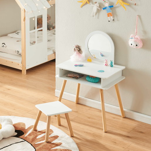 Toucador Ovanåker infantil com banco - BrancoNatural en.casa