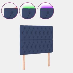 vidaXL Cabeceira de cama c luzes LED tecido 90x7x118128 cm azul