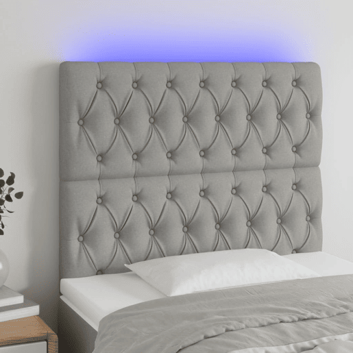 vidaXL Cabeceira cama c luzes LED tecido 90x7x118128cm cinza-claro vidaXL Cabeceira cama c luzes LED tecido 90x7x118128cm cinza-claro