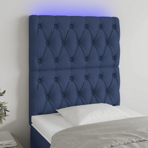 vidaXL Cabeceira de cama c luzes LED tecido 80x7x118128 cm azul vidaXL Cabeceira de cama c luzes LED tecido 80x7x118128 cm azul