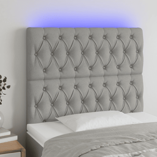 vidaXL Cabeceira cama c luzes LED tecido 100x7x118128cm cinza-claro