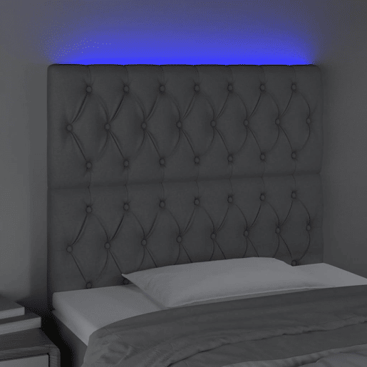 vidaXL Cabeceira cama c luzes LED tecido 100x7x118128cm cinza-claro
