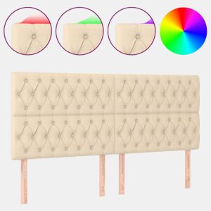 vidaXL Cabeceira cama c luzes LED tecido 200x7x118128 cm cor creme