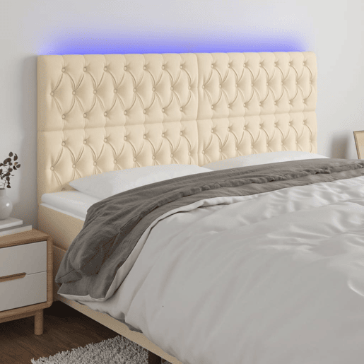 vidaXL Cabeceira cama c luzes LED tecido 200x7x118128 cm cor creme