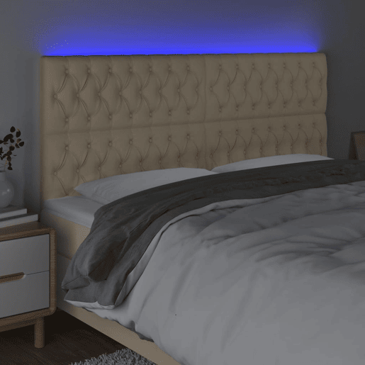 vidaXL Cabeceira cama c luzes LED tecido 200x7x118128 cm cor creme