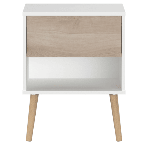Mesa de cabeceira Osaka com 1 gaveta, móvel de quarto, carvalho japonês e branco fosco, 44x56x33 cm