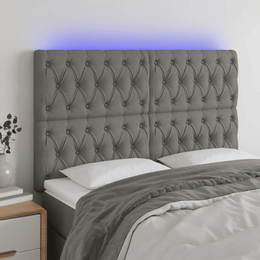 vidaXL Cabeceira de cama c LED tecido 144x7x118128 cm cinza-escuro vidaXL Cabeceira de cama c LED tecido 144x7x118128 cm cinza-escuro