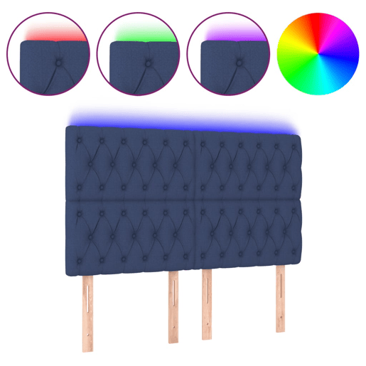 vidaXL Cabeceira de cama c luzes LED tecido 160x7x118128 cm azul vidaXL Cabeceira de cama c luzes LED tecido 160x7x118128 cm azul