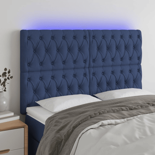 vidaXL Cabeceira de cama c luzes LED tecido 160x7x118128 cm azul vidaXL Cabeceira de cama c luzes LED tecido 160x7x118128 cm azul