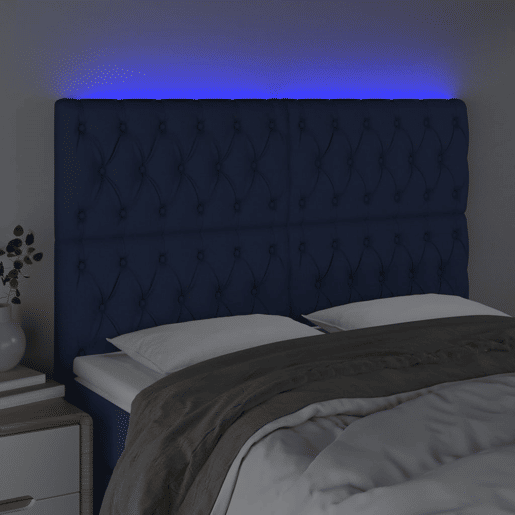 vidaXL Cabeceira de cama c luzes LED tecido 160x7x118128 cm azul vidaXL Cabeceira de cama c luzes LED tecido 160x7x118128 cm azul