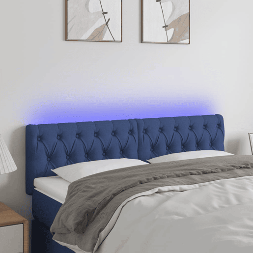 vidaXL Cabeceira de cama c luzes LED tecido 160x7x7888 cm azul