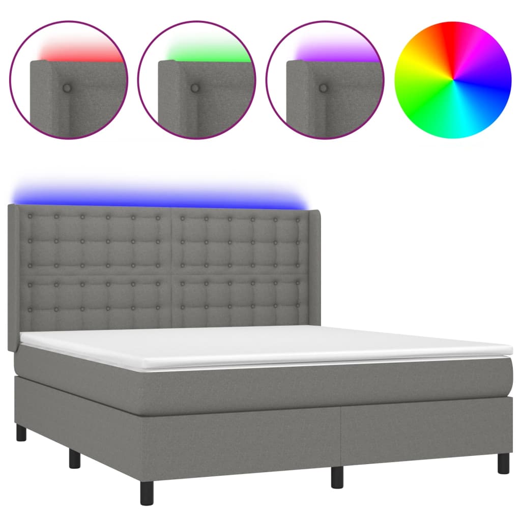 cama box spring colchon y luces led tela gris oscuro 160x200 cm botones