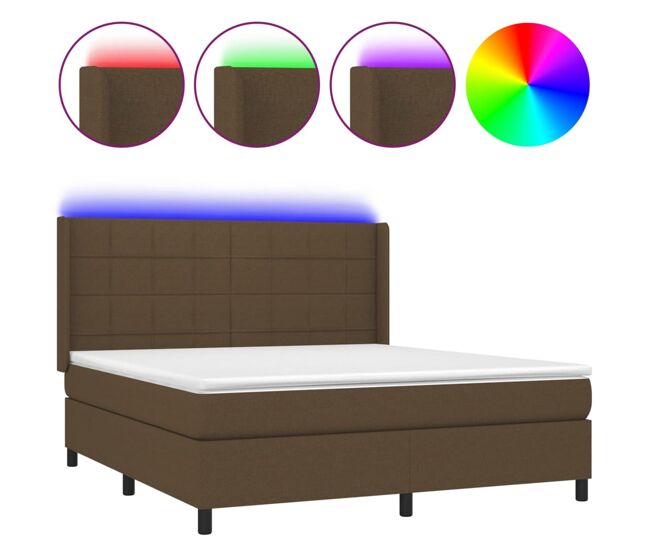 Cama box spring colchón luces led tela marrón oscuro 180x200cm bloques con cuadros