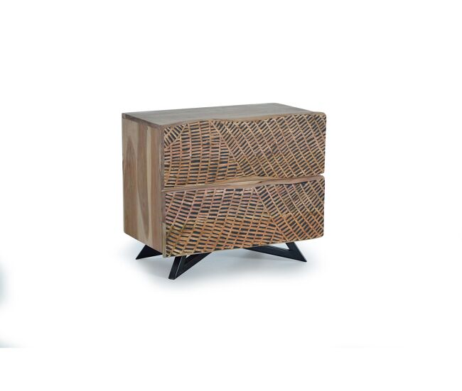 Mesita de noche en madera de acacia y patas de metal Marrón.Giner y Colomer 50x34x57