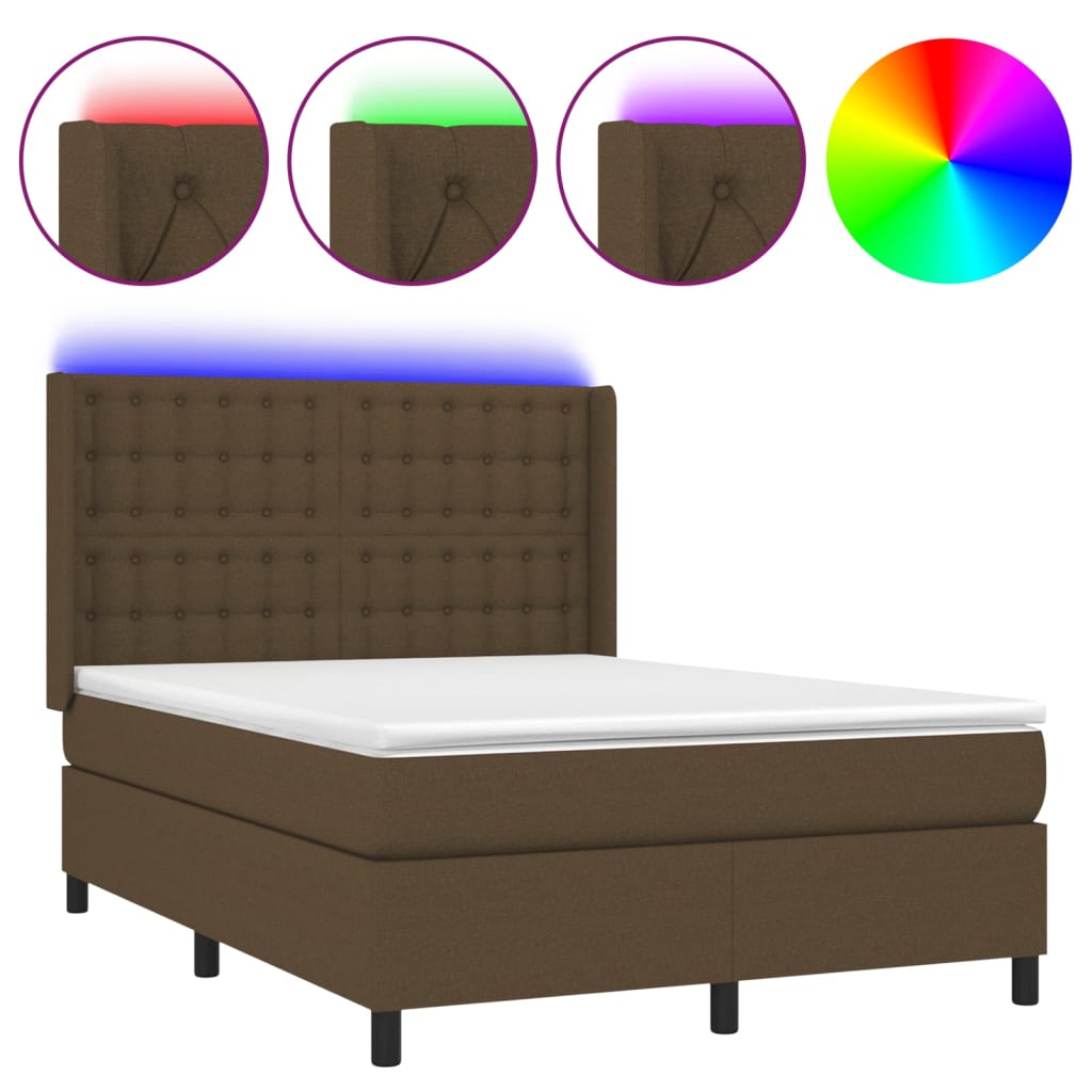 cama box spring colchon luces led tela marron oscuro 140x200cm botones