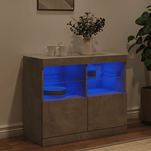 vidaXL Aparador com luzes LED 81x37x67 cm cinzento cimento vidaXL Aparador com luzes LED 81x37x67 cm cinzento cimento