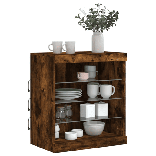 vidaXL Aparador com luzes LED 60,5x37x67 cm carvalho fumado vidaXL Aparador com luzes LED 60,5x37x67 cm carvalho fumado