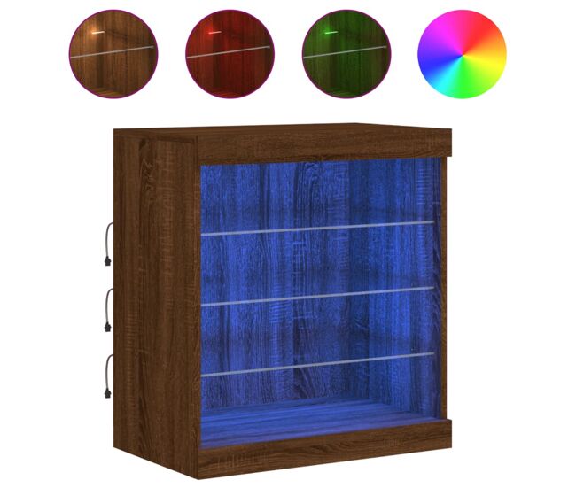 Vidaxl aparador con luces led roble marrón 60,5x37x67 cm