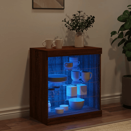 vidaXL Aparador com luzes LED 60,5x37x67 cm carvalho castanho vidaXL Aparador com luzes LED 60,5x37x67 cm carvalho castanho