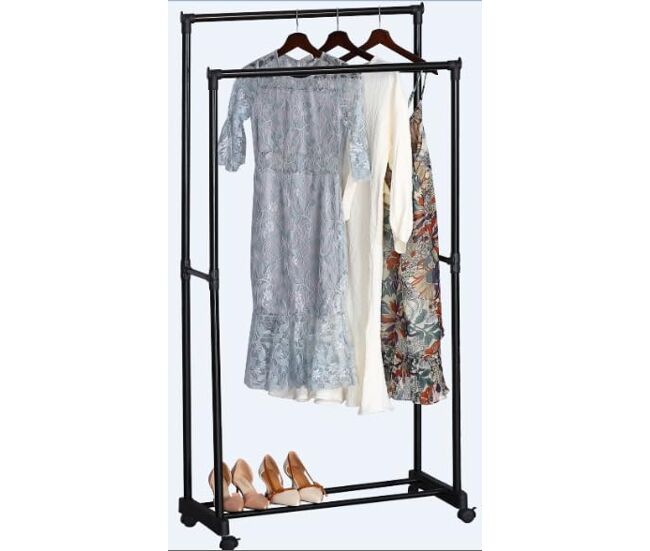 Dupi burro ropa doble easy con ruedas y estante, frenos, armario abierto, organizador zapatos, vestidor, burros percheros (negro, 74,5 x 39 x 157)